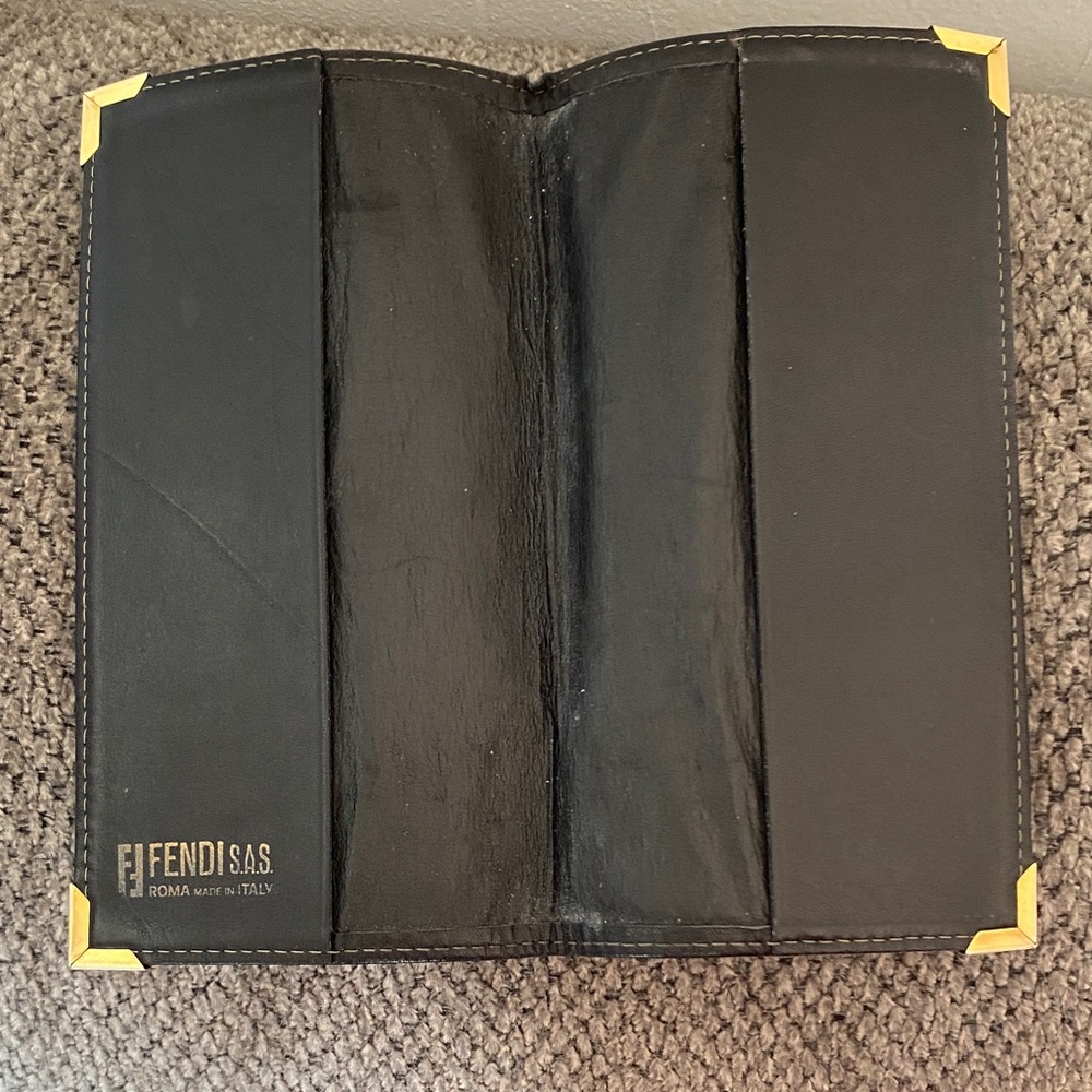 Fendi Tan and Black Logo checkbook holder - Picture 2 of 13